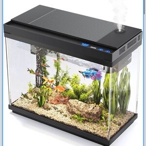 Black LED Desktop Fish Tank Aquarium with Digital Display - Pets Fish